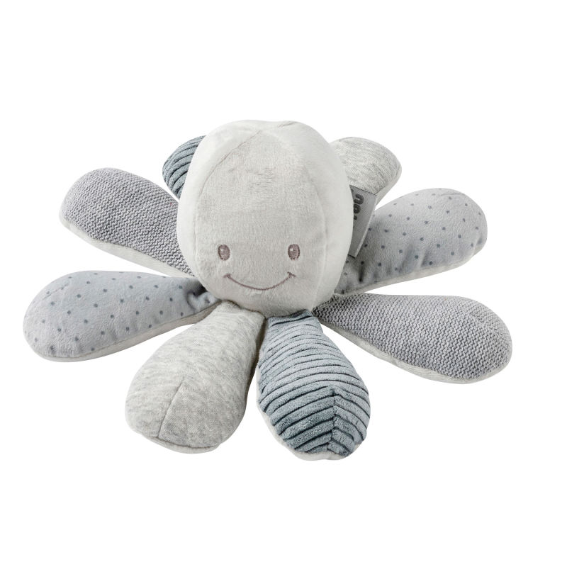  peluche hochet poulpe pieuvre gris 25 cm 